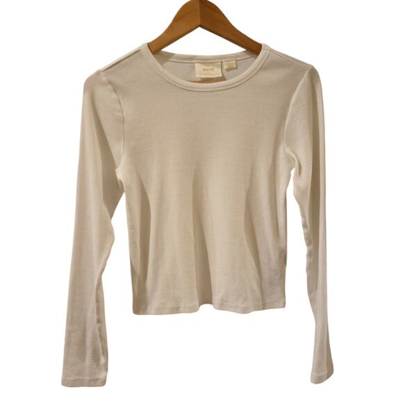 Maeve Anthropologie Ribbed Cropped Long Sleeve Crewneck Casual Top Large - Picture 1 of 7